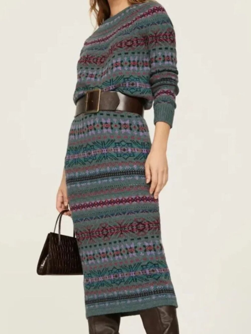Lauren Ralph Lauren Cropped Fair Isle Crew Neck Sweater & Matching midi skirt